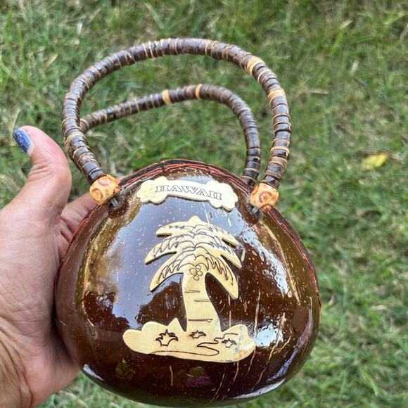 Vintage Hawaiian Coconut Shell Purse Handbag Aloha Tiki Island Style - Picture 6 of 10